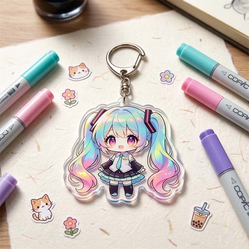 Porte-clés en acrylique transparent avec impression UV de dessin animé