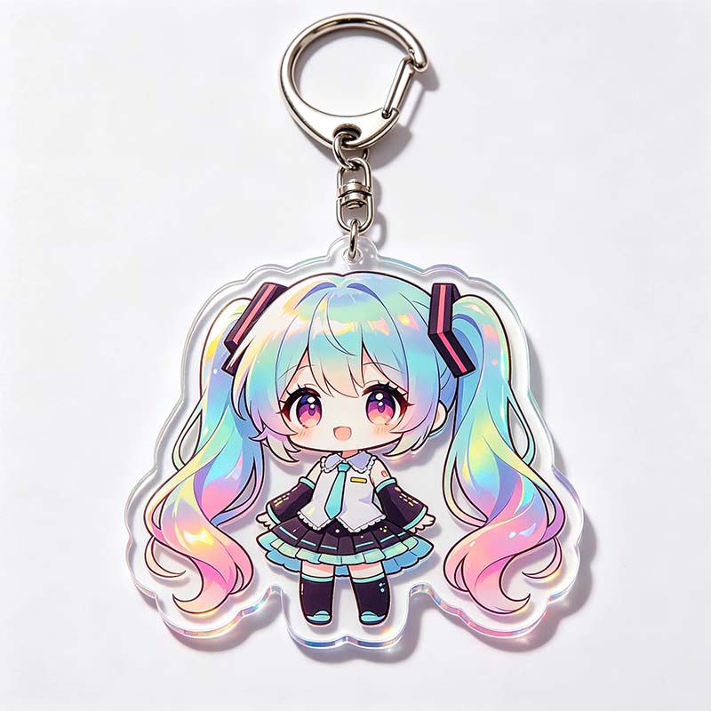 Porte-clés en acrylique transparent avec impression UV de dessin animé