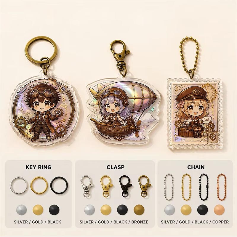 Porte-clés en acrylique Steampunk personnalisé, pendentif en époxy vintage