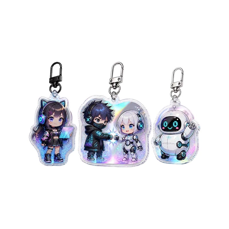 Porte-clés en acrylique personnalisé pour animaux, pendentif à breloques époxy à imprimé UV