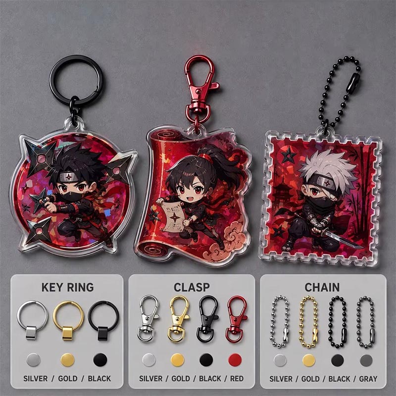 Porte-clés acrylique personnalisé Ninja Anime Pendentif époxy double face