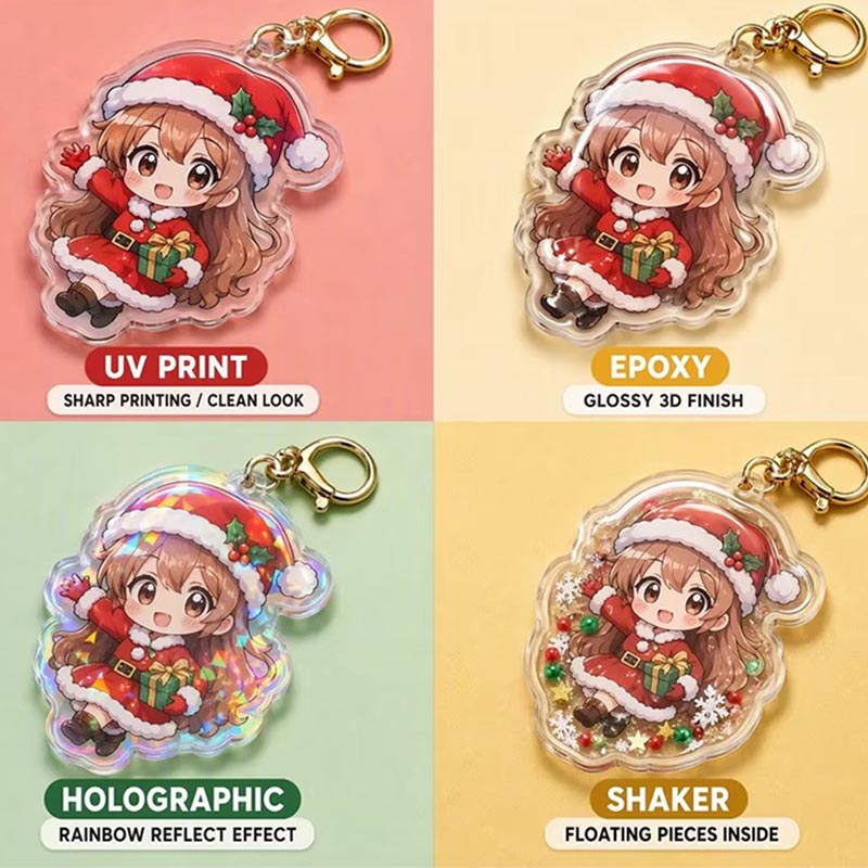Porte-clés acrylique personnalisé Anime Porte-clés promotionnel en époxy holographique