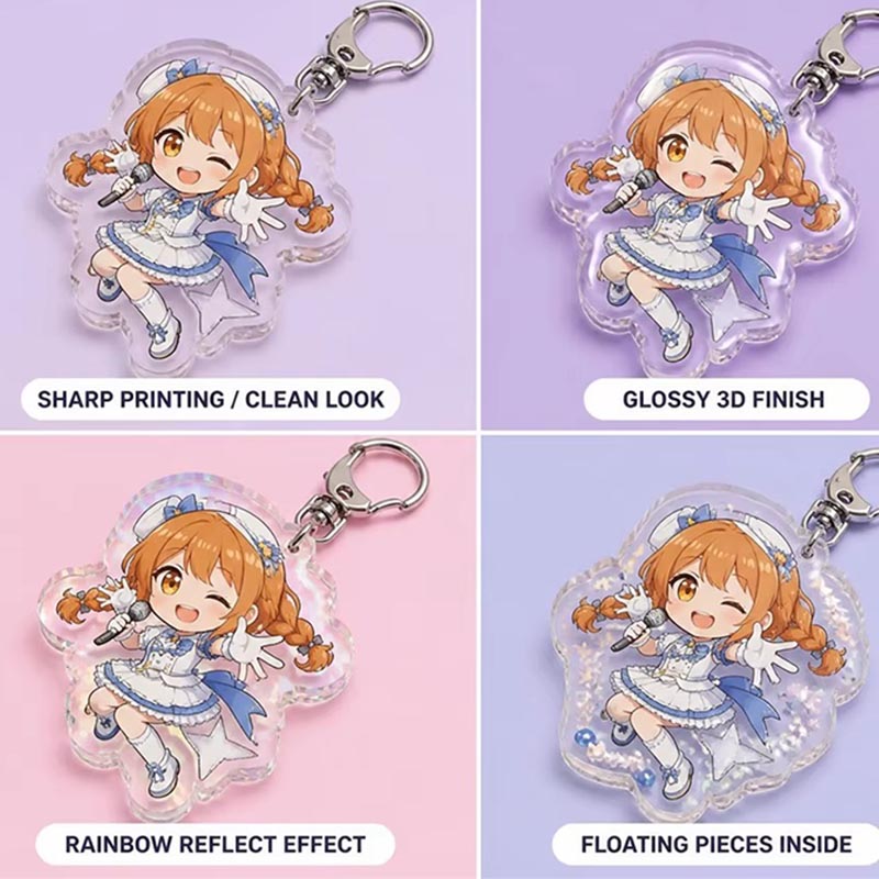 Porte-clés en acrylique holographique personnalisé Rainbow Shimmer Epoxy Charm