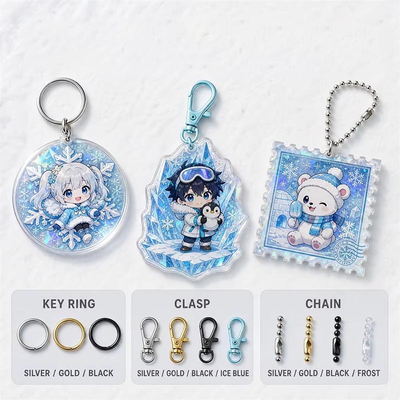 Porte-clés acrylique pingouin personnalisé avec pendentif anime flocon de neige
