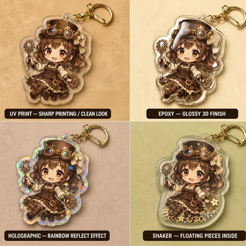 Porte-clés en acrylique Steampunk personnalisé, pendentif en époxy vintage