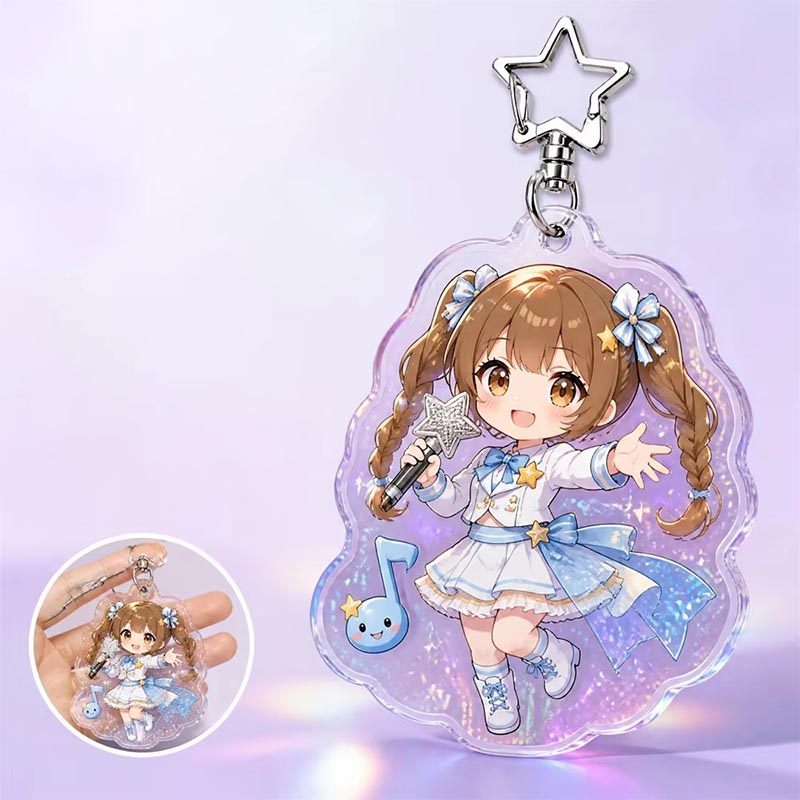 Porte-clés en acrylique holographique personnalisé Rainbow Shimmer Epoxy Charm