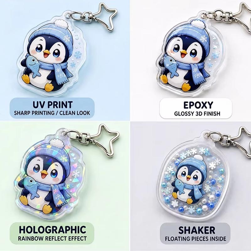 Porte-clés acrylique pingouin personnalisé avec pendentif anime flocon de neige
