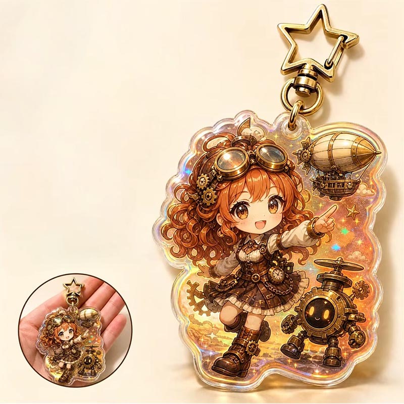 Porte-clés en acrylique Steampunk personnalisé, pendentif en époxy vintage