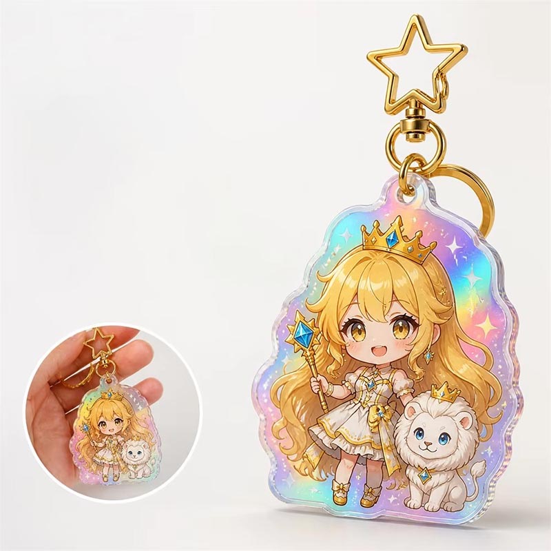Porte-clés acrylique Chibi personnalisé imprimé UV en époxy holographique