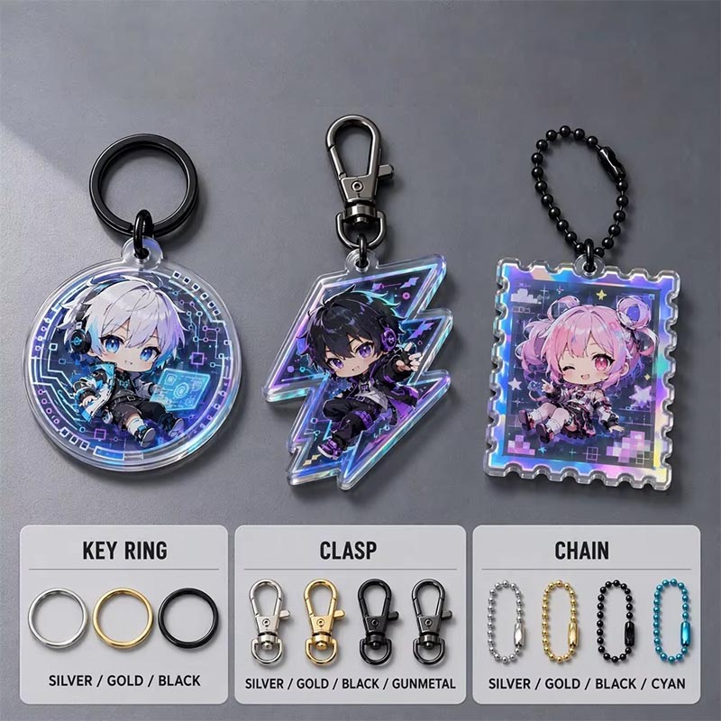 Porte-clés en acrylique personnalisé pour animaux, pendentif à breloques époxy à imprimé UV