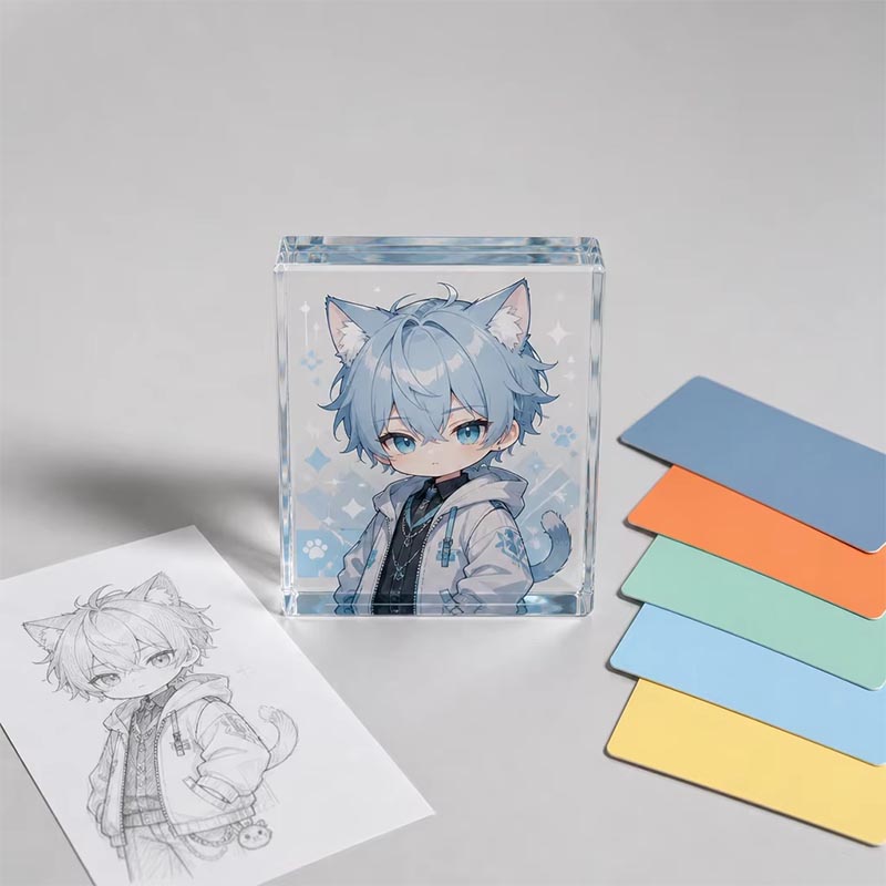 Figurine Chibi de collection en acrylique 3D avec briques d'anime