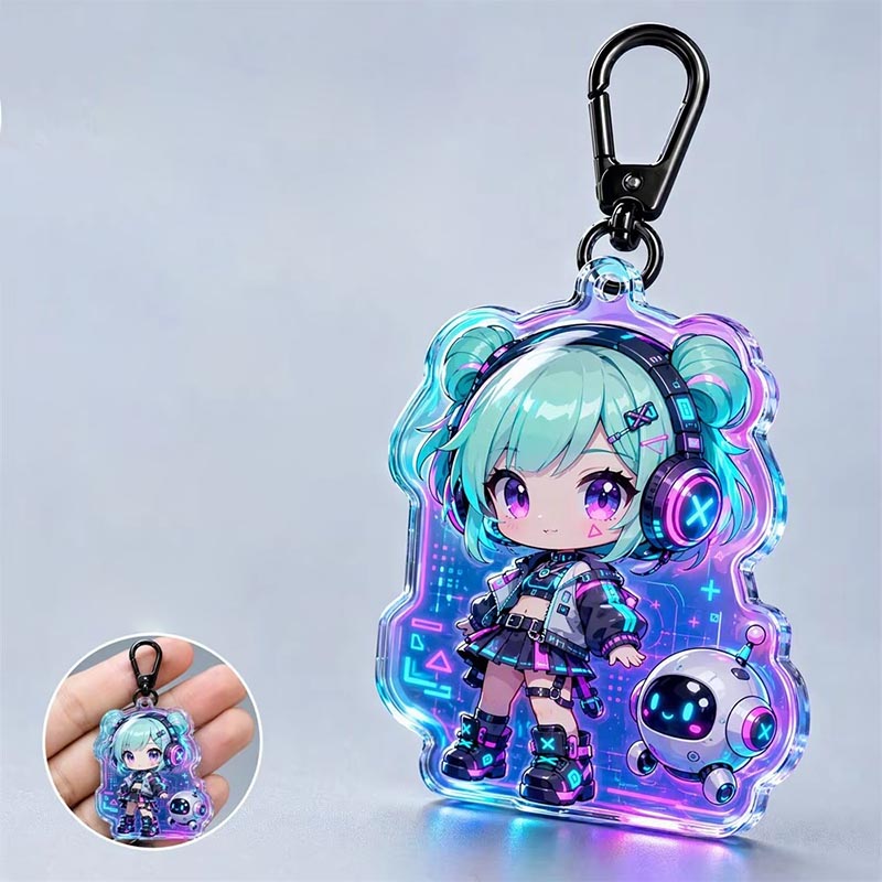 Porte-clés en acrylique personnalisé pour animaux, pendentif à breloques époxy à imprimé UV