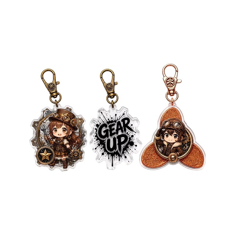 Porte-clés en acrylique Steampunk personnalisé, pendentif en époxy vintage