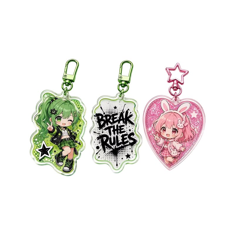Porte-clés acrylique holographique arc-en-ciel personnalisé avec breloque anime