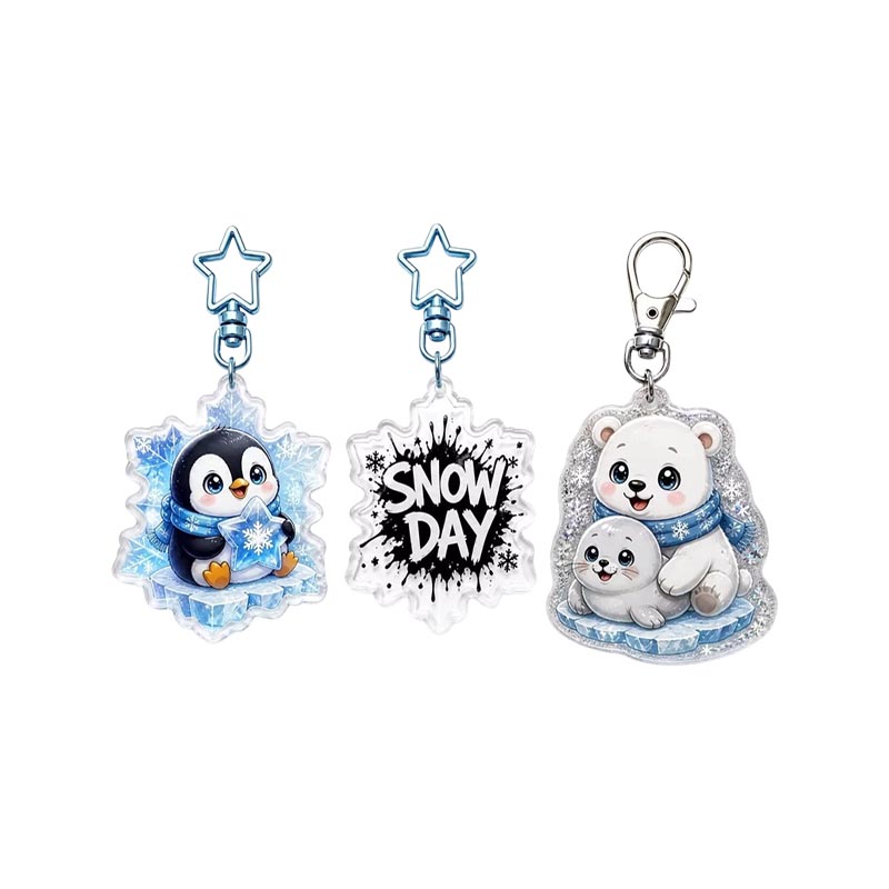 Porte-clés acrylique pingouin personnalisé avec pendentif anime flocon de neige