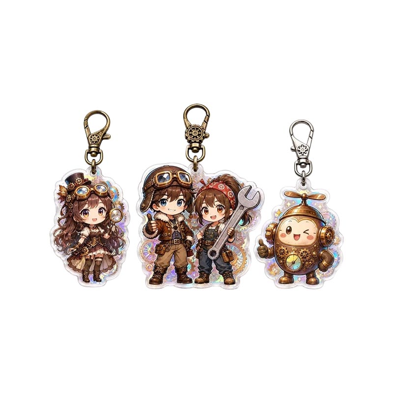 Porte-clés en acrylique Steampunk personnalisé, pendentif en époxy vintage