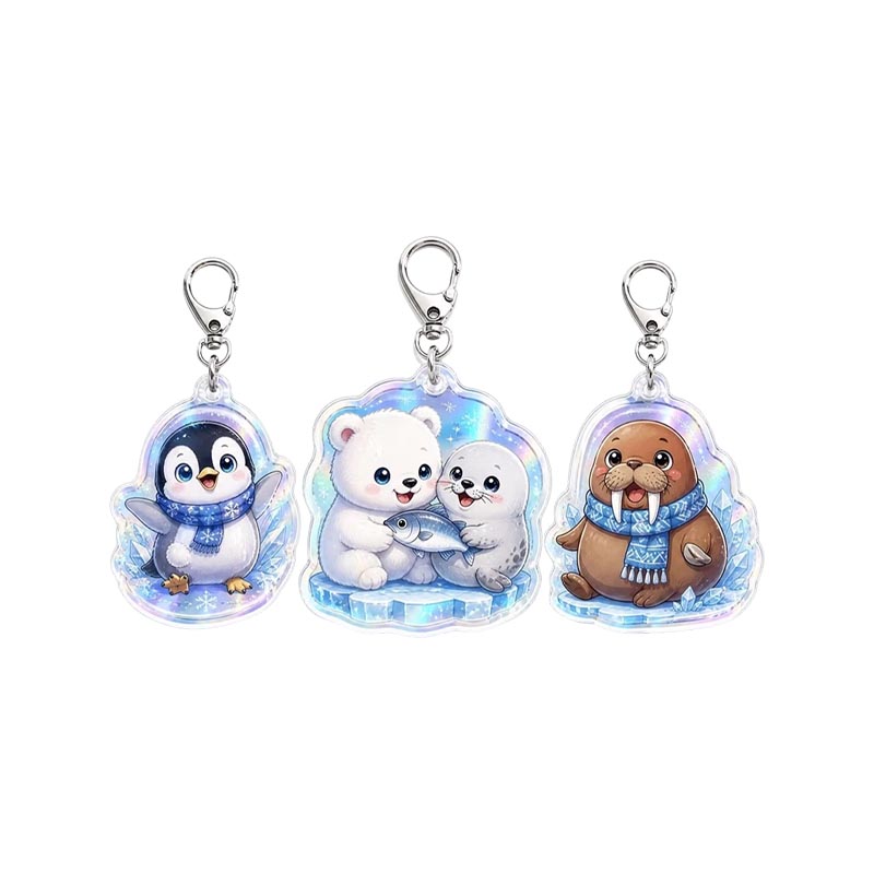 Porte-clés acrylique pingouin personnalisé avec pendentif anime flocon de neige